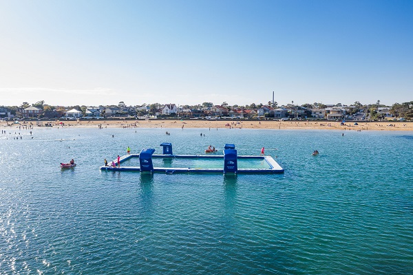 Life Saving Victoria launches inflatable pool off Williamstown