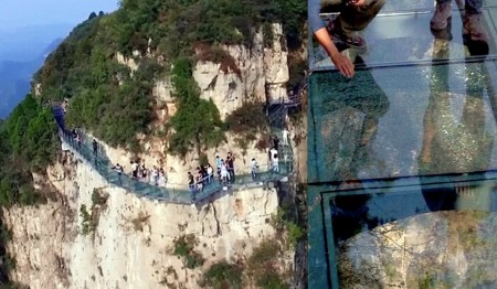 Guests scream as glass floor shatters on Chinese cliffside walkway