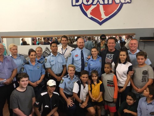 Arnold Schwarzenegger visits South Sydney PCYC in Redfern