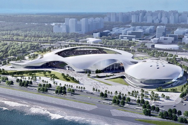 Construction advances on wave-like stadium centrepiece for 2021 Asian Youth Games