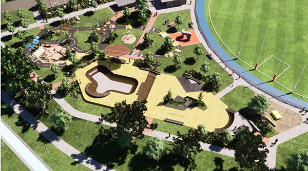 Bendigo’s Ewing Park Recreation Precinct to include bouldering walls, skate park and cycling trail