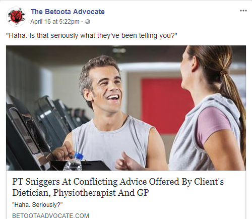 Betoota Advocate puts humorous slant on personal trainers’ advice to clients