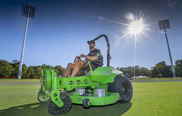 Environmentally-friendly lawn mower used in Christchurch sport venues and parks