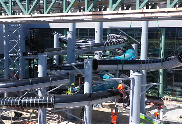 Water slide installation commences at Christchurch’s Parakiore Recreation and Sport Centre