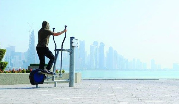 Outdoor gym equipment installed on Doha Corniche