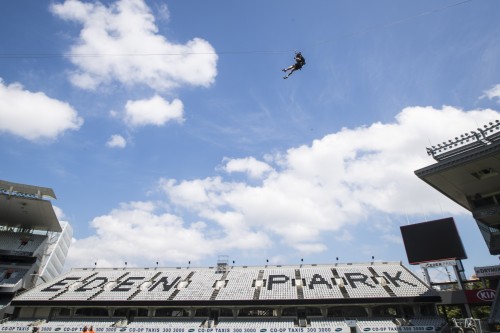 Zip line soars high above Auckland’s Eden Park