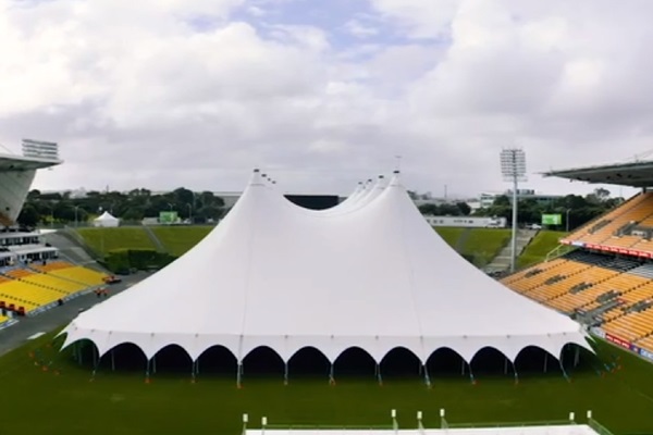 Mega tent erected over Mt Smart Stadium playing surface