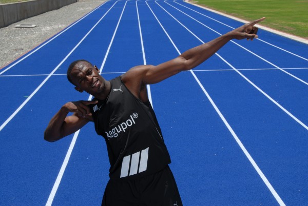 Olympic sprint champion Usain Bolt trains on Regupol