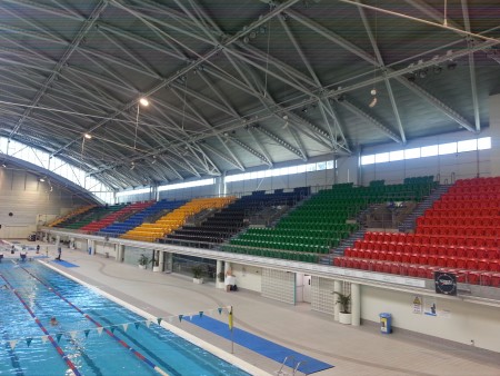 New grandstand seating adds colour to the Sydney Olympic Park Aquatic Centre