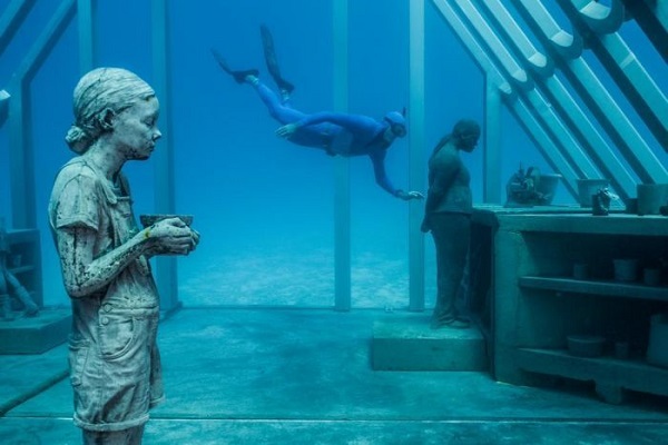 Museum of Underwater Art sculptures submerged off Townsville